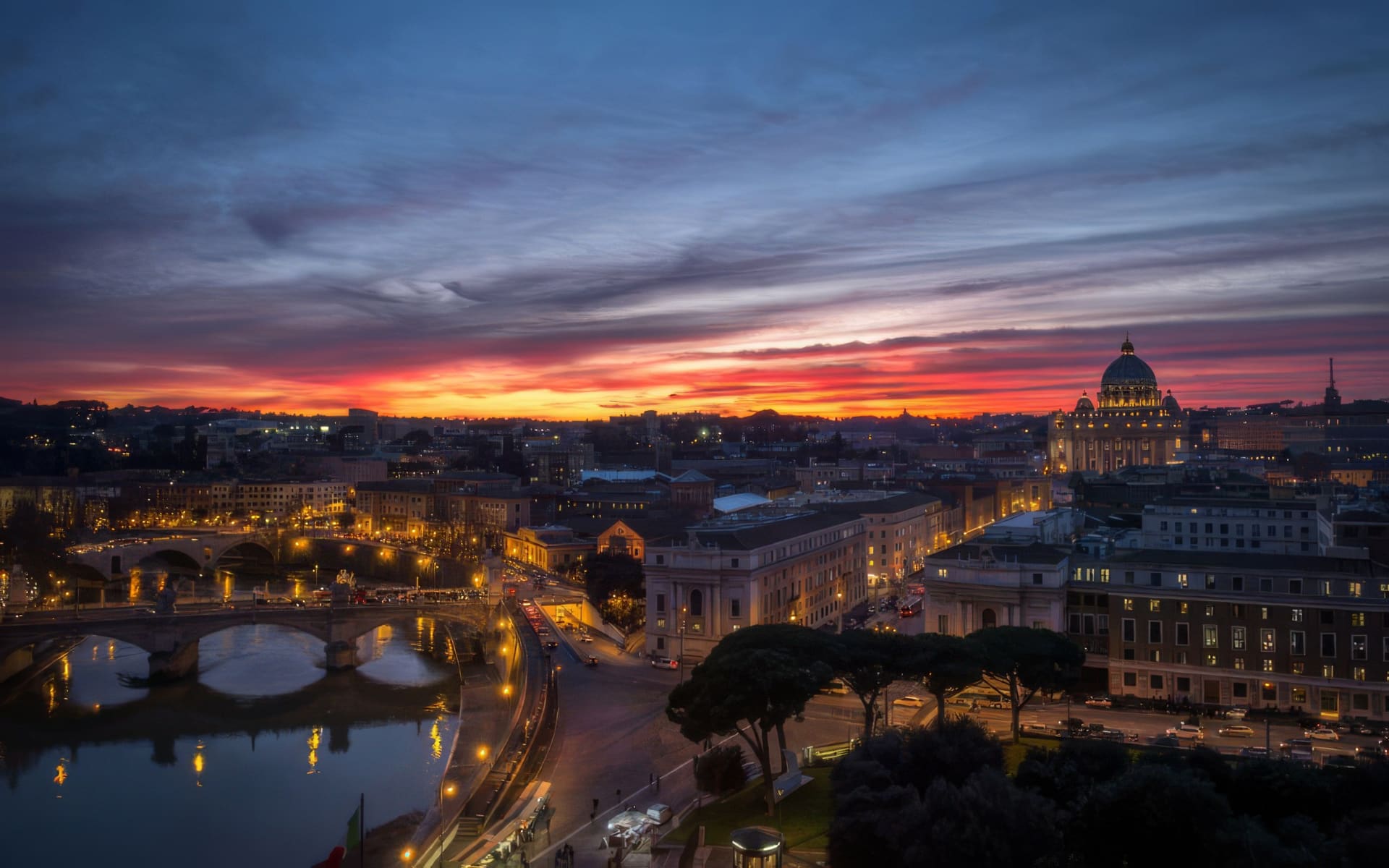 Vista panoramica di Roma al tramonto